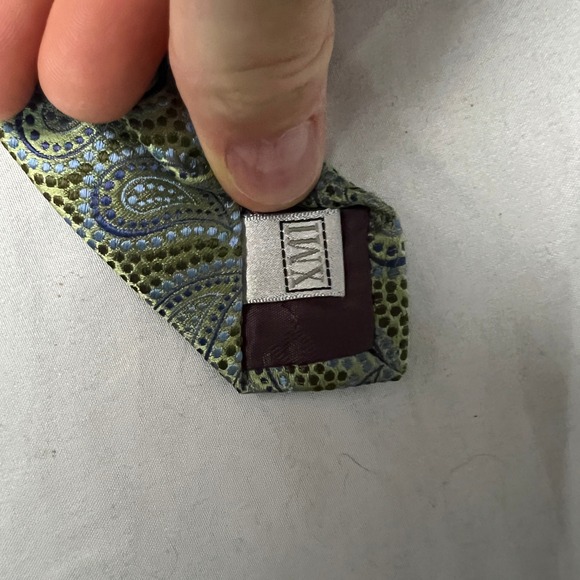 XMI Platinum Paisley Silk Tie Men's Green Blue Formal Neckwear Hand Made - Picture 5 of 7